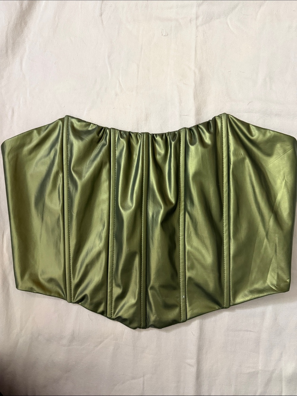 Olive Green Satin Corset-Style Women's Skirt